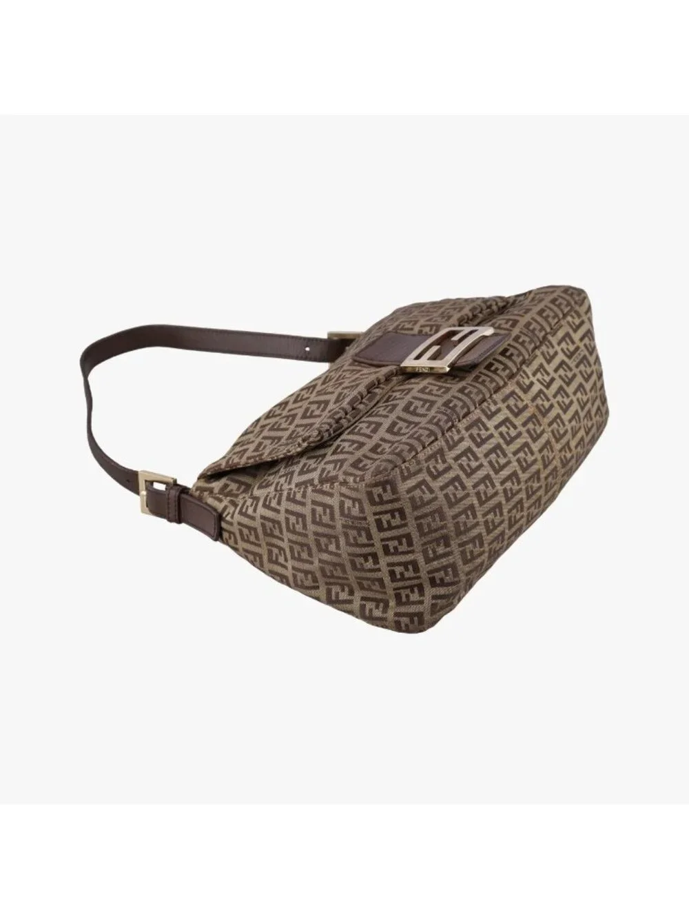 Fendi Mamma Bucket Zucchino Pattern Brown Canvas Leather Handbag
